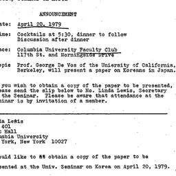 Announcements, 1979-04-20. ...
