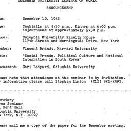 Announcements, 1982-12-10. ...