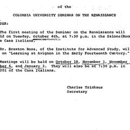 Announcements, The Renaissa...