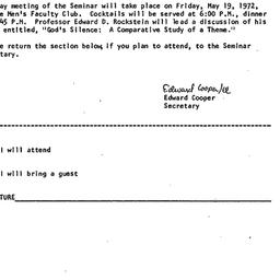 Announcements, 1972-05-19. ...