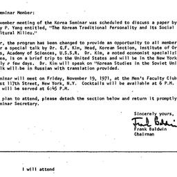 Announcements, 1971-11-05. ...