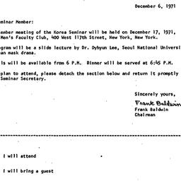 Announcements, 1971-12-06. ...