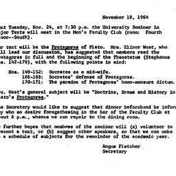 Announcements, 1964-11-18. ...