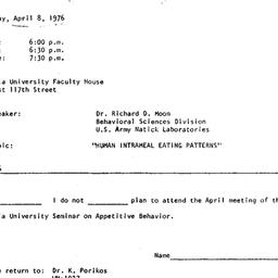 Announcements, 1976-04-08. ...