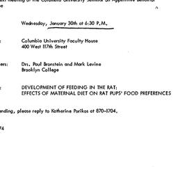 Announcements, 1974-01-30. ...