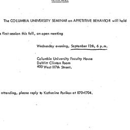 Announcements, 1973-09-12. ...