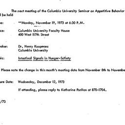 Announcements, 1973-11-19. ...