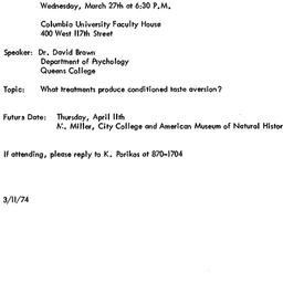 Announcements, 1974-03-27. ...
