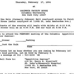 Announcements, 1994-02-17. ...