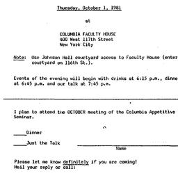 Announcements, 1981-10-01. ...