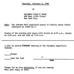 Announcements, 1982-02-04. ...