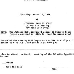 Announcements, 1984-03-15. ...