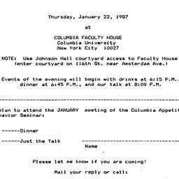 Announcements, 1987-01-22. ...