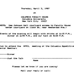Announcements, 1987-04-02. ...