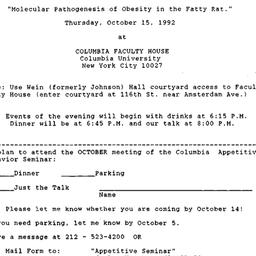 Announcements, 1992-10-15. ...