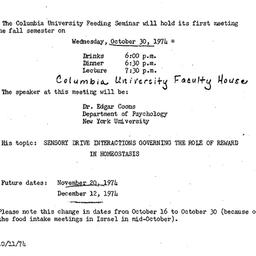 Announcements, 1974-10-30. ...
