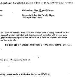 Announcements, 1973-05-09. ...