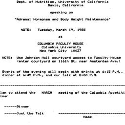 Announcements, 1985-03-19. ...