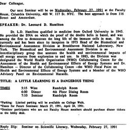 Announcements, 1991-01-31. ...
