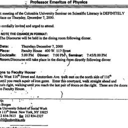 Announcements, 2000-12-07. ...