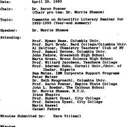 Minutes, 1993-04-29. Scient...
