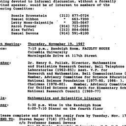 Announcements, 1987-11-19. ...