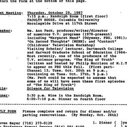 Announcements, 1987-10-29. ...