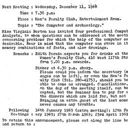 Announcements, 1968-12-11. ...