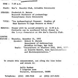 Announcements, 1972-11-09. ...