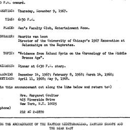 Announcements, 1967-11-09. ...