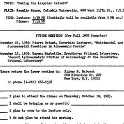 Announcements, 1985-10-10. ...