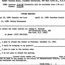 Announcements, 1985-12-12. ...