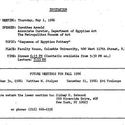 Announcements, 1986-05-01. ...