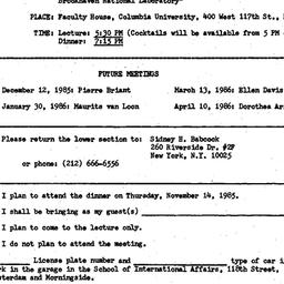 Announcements, 1985-11-14. ...