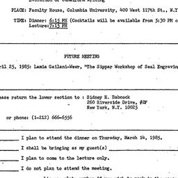 Announcements, 1985-03-14. ...