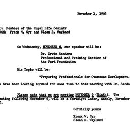 Announcements, 1963-11-01. ...