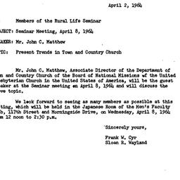 Announcements, 1964-04-02. ...