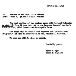 Announcements, 1963-10-11. ...