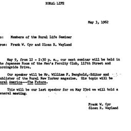 Announcements, 1962-05-03. ...