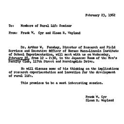 Announcements, 1962-02-23. ...