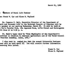 Announcements, 1962-03-21. ...