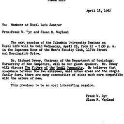 Announcements, 1962-04-18. ...