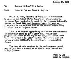 Announcements, 1961-10-13. ...