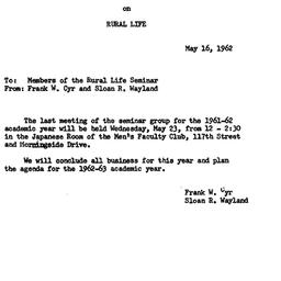 Announcements, 1962-05-16. ...