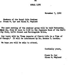 Announcements, 1962-11-07. ...