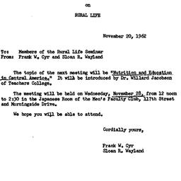 Announcements, 1962-11-20. ...