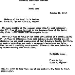 Announcements, 1962-10-12. ...