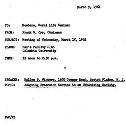 Announcements, 1961-03-09. ...