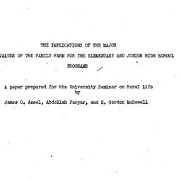 Speaker's paper, Rural ...