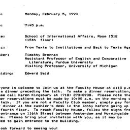 Announcements, 1990-02-05. ...